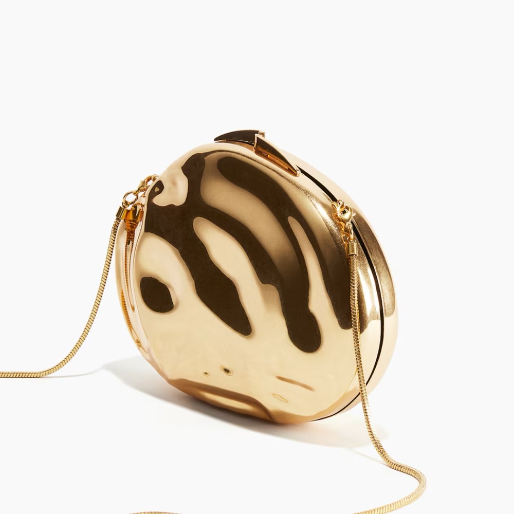 Gold Metallic Round Crossbody Bag